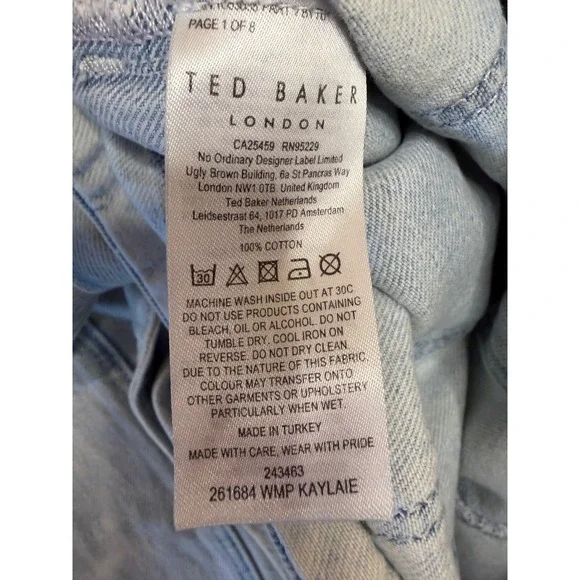 Ted Baker London Kaylaie Light Wash Paperbag Denim Shorts Size 28 Tie Waist - Picture 4 of 5